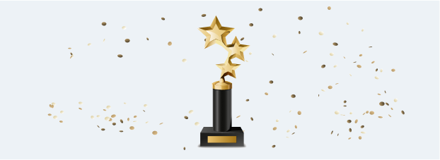 Award on white background with confetti