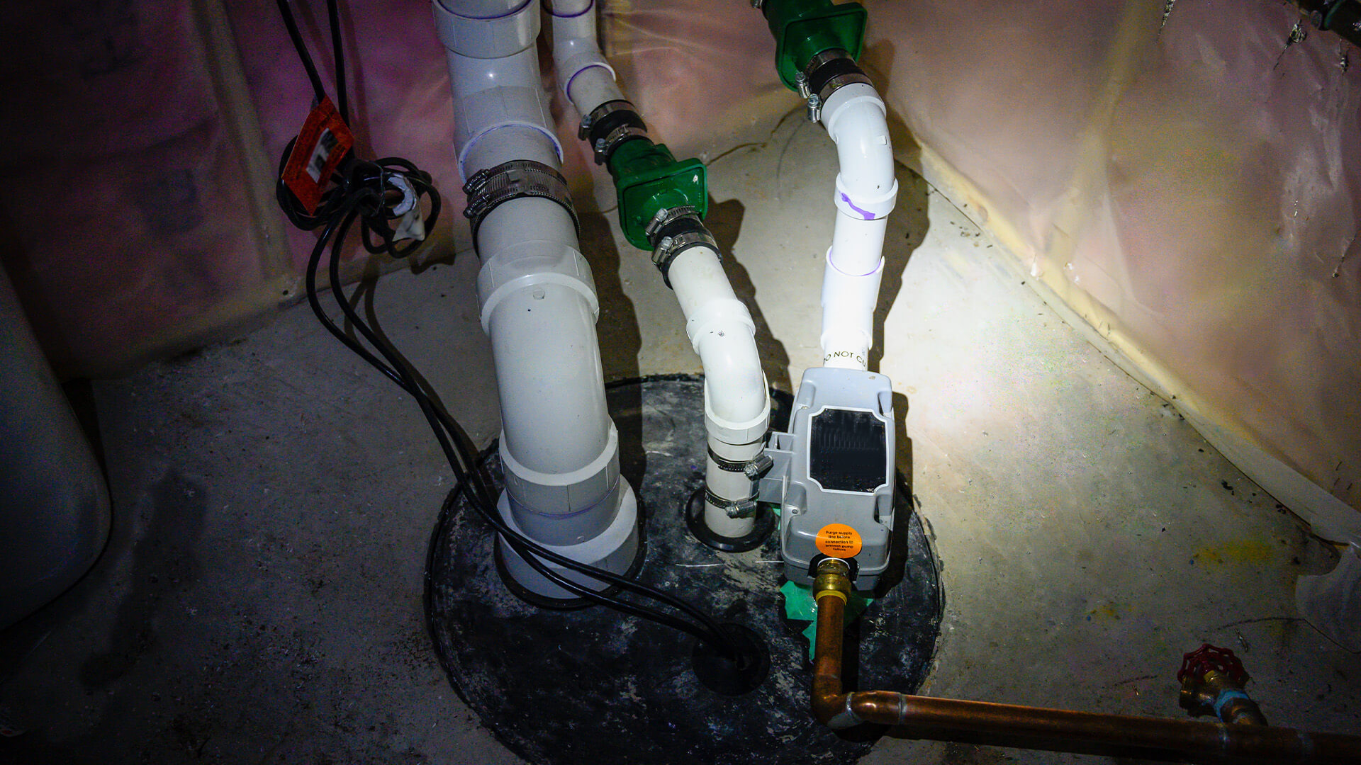Sump pump in a basement