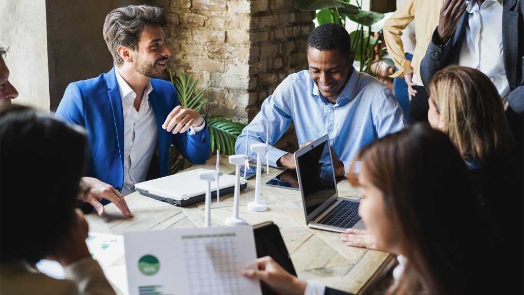 Multiracial business people working on sustainable innovation