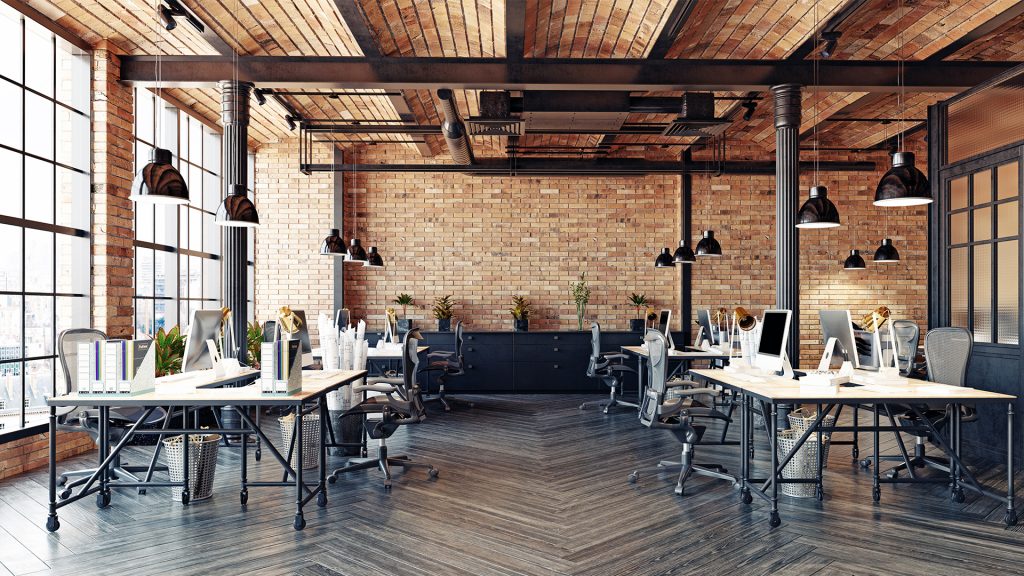 Modern white and blue open space office interior